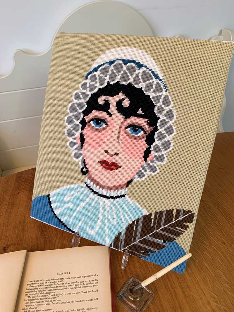 Jane Austen útsaumsmynd - 30 x 34 cm